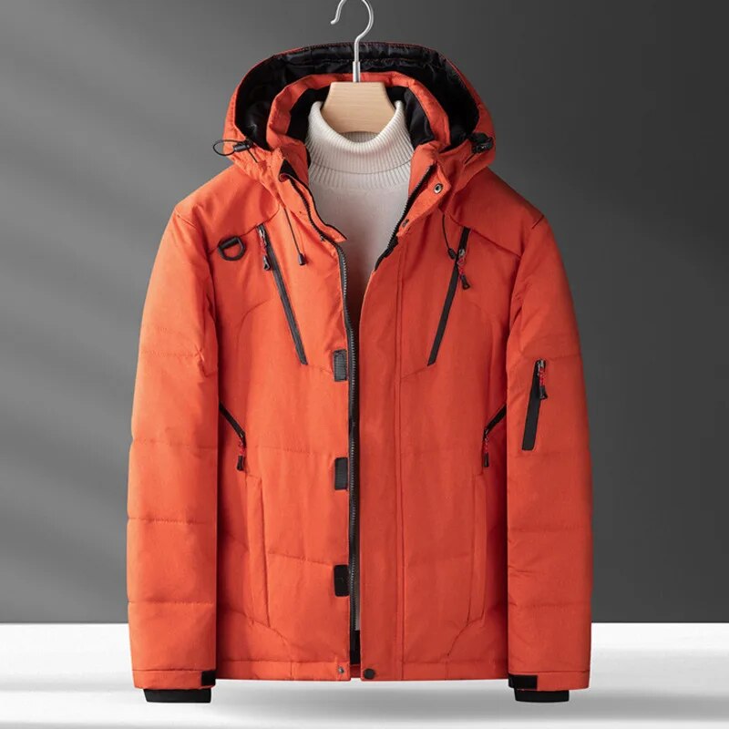Men's White Duck Down Jacket Warm Hooded Thick Puffer Jacket