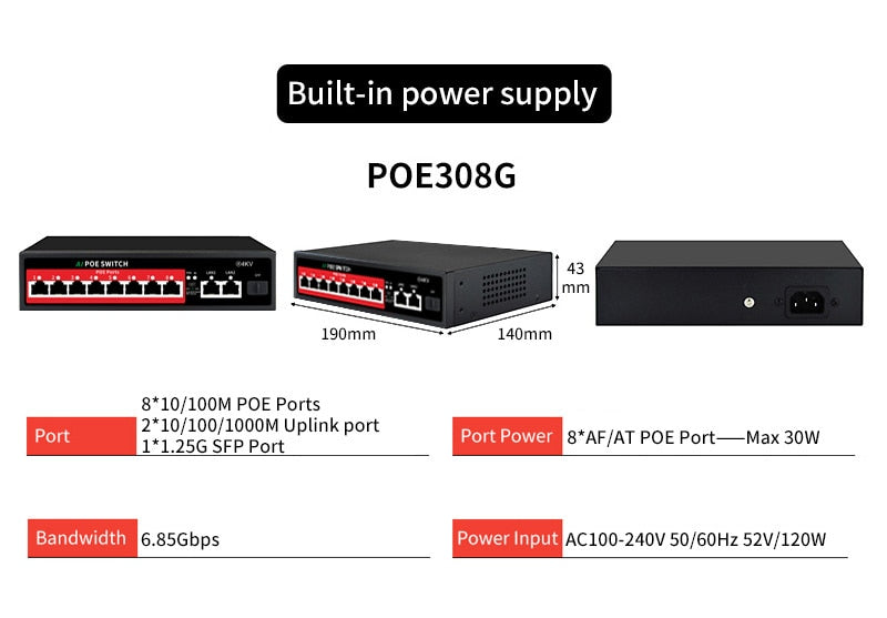 STEAMEMO SSC Series AI POE Switch 4/6/8/16 Ports Network Switch 90W Power Supply Ethernet 10/100Mbps for IP Camera Wireless AP