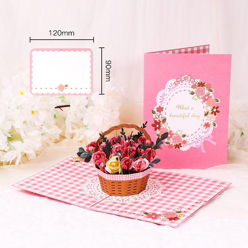 3D Pop UP Happy Birthday Greeting Invitation Card Happy Mother Father Day Love Mom Dad Rose Flower Easter Bunny Thank You Gift