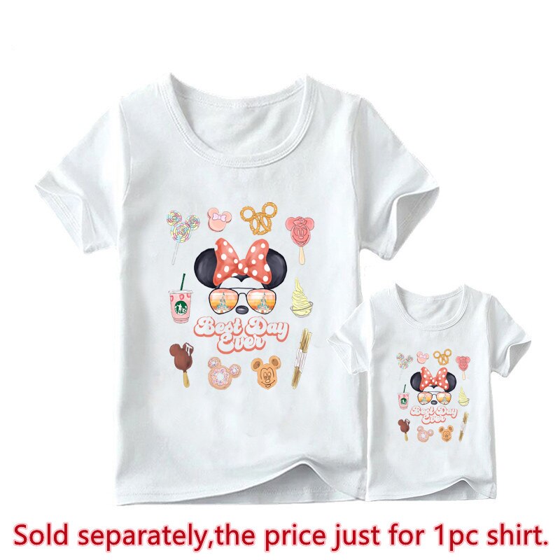 Best Day Ever Print Funny Family Matching T-shirt Minnie Mickey Mouse Shirt White Father Mother and Kids Disney Tees Tops