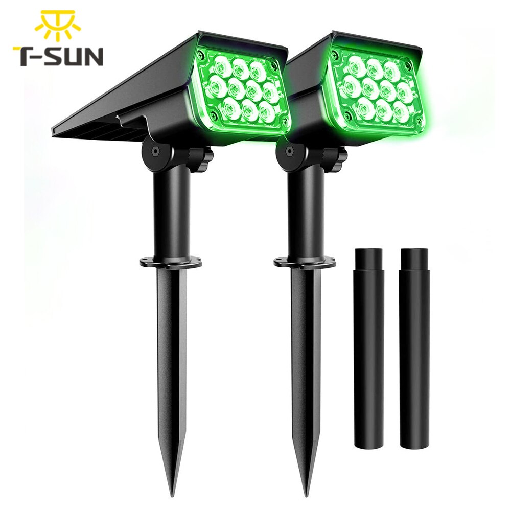 TSUN 2PACK Solar Light Outdoor 3000K/6000k/RGB/GREEN Solar Garden Light IP65 Solar Spotlight For Landscape Path Solar Wall Light