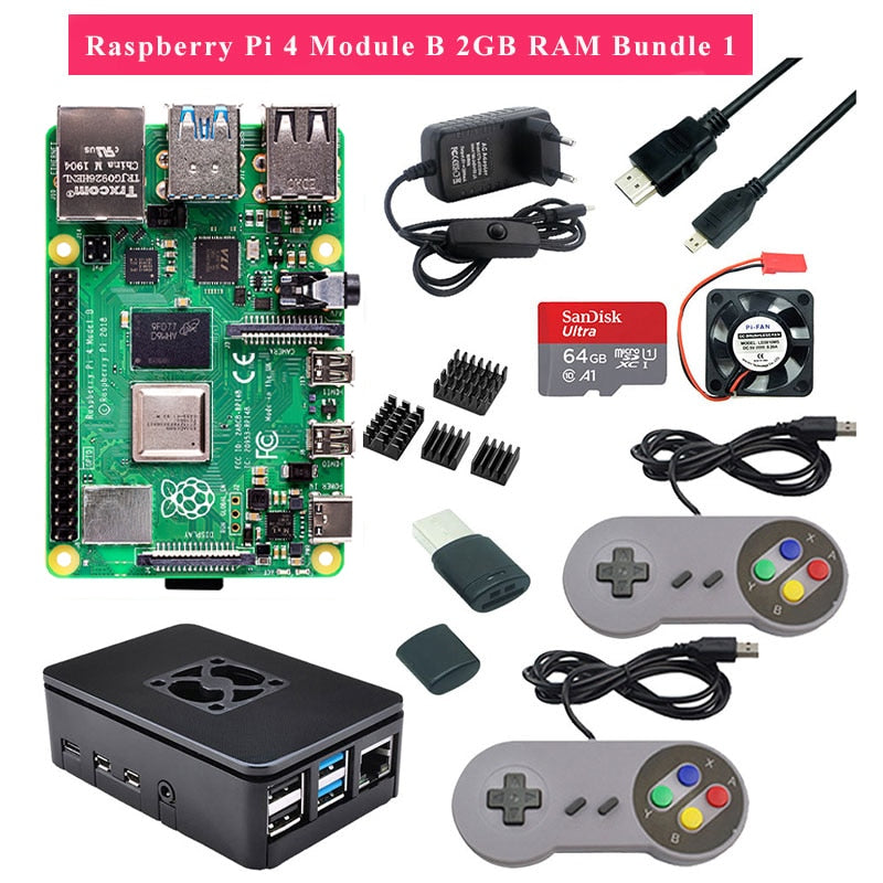 مجموعة ألعاب Raspberry Pi 4 2GB 4GB RAM مع لوحة ألعاب USB عصا التحكم من الأكريليك حافظة بطاقة SD مزود طاقة لـ Raspberry Pi 4 Model B Pi 4B