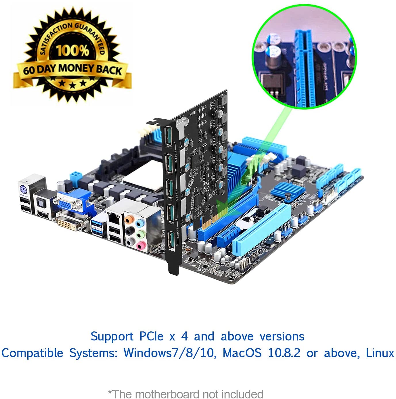 بطاقة PCI-e إلى USB 3.2، 5 منافذ Gen 2 20Gpbs، بطاقة اللوحة الأم PCIe USB للكمبيوتر المكتبي، تدعم Windows 7/8/10 Mac OS Linux