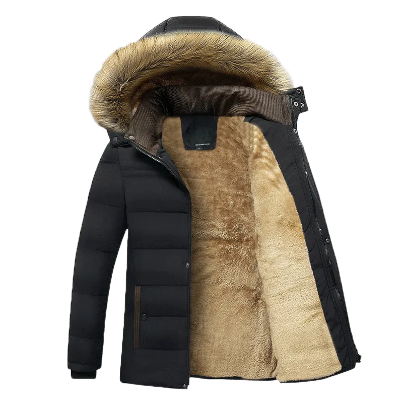 Winter New Warm Thick Fleece Parkas Men Waterproof Hooded Fur Collar Parka Jacket Coat Men Autumn Fashion Casual Parkas Men