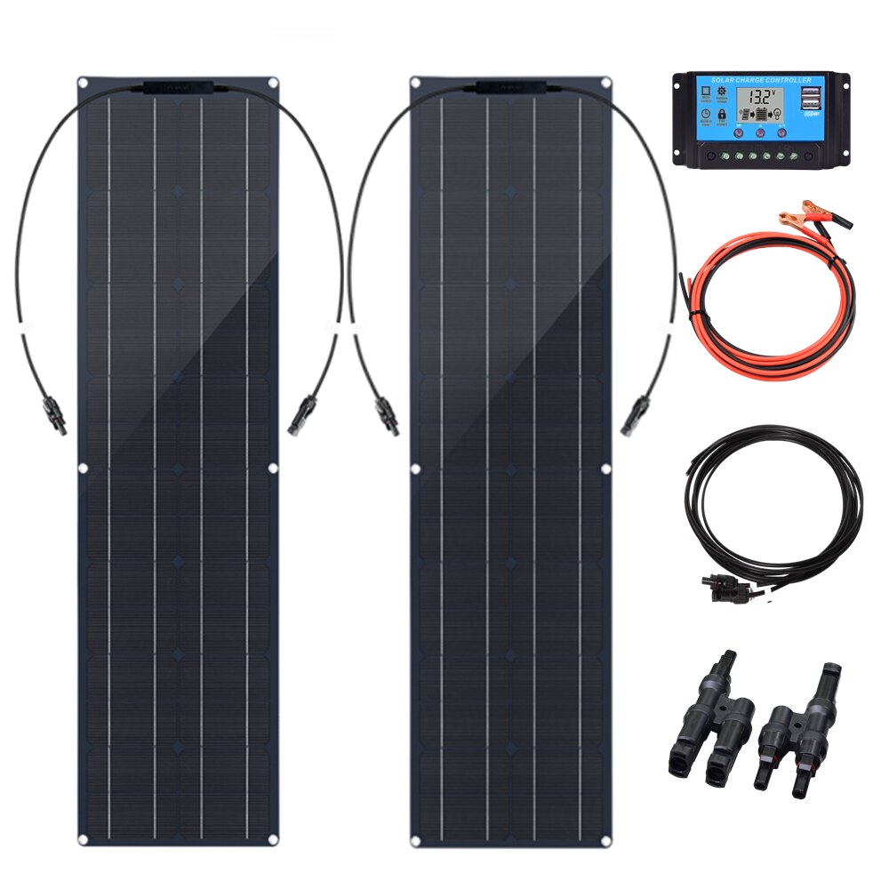 100W Flexible Solar Panel System Kit Photovoltaic Module 2pcs 50 Watt 12 Volt Solar Panels With 10A Controller PV Connector