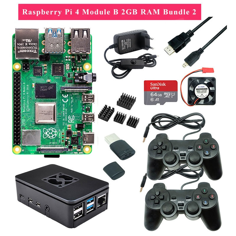 مجموعة ألعاب Raspberry Pi 4 2GB 4GB RAM مع لوحة ألعاب USB عصا التحكم من الأكريليك حافظة بطاقة SD مزود طاقة لـ Raspberry Pi 4 Model B Pi 4B