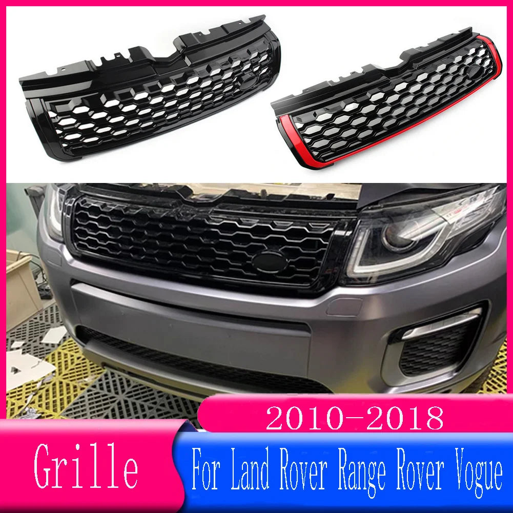 Gloss Black Car Upper Front Grille Grill w/ Logo For Land Rover Range Rover Evoque 2010 2011 2012 2013 2014 2015 2016 2017 2018