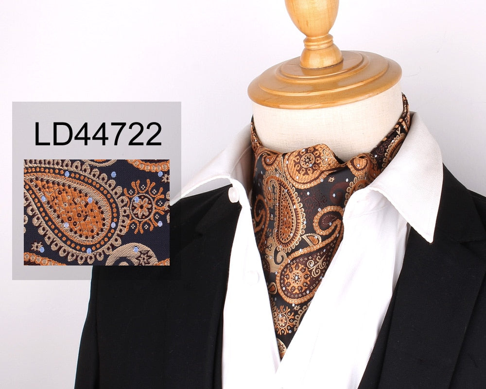 Jacquard Floral Paisley Men Cashew Tie Wedding Formal Cravat Ascot Scrunch Self British Gentleman Polyester Soft Neck Tie Luxury