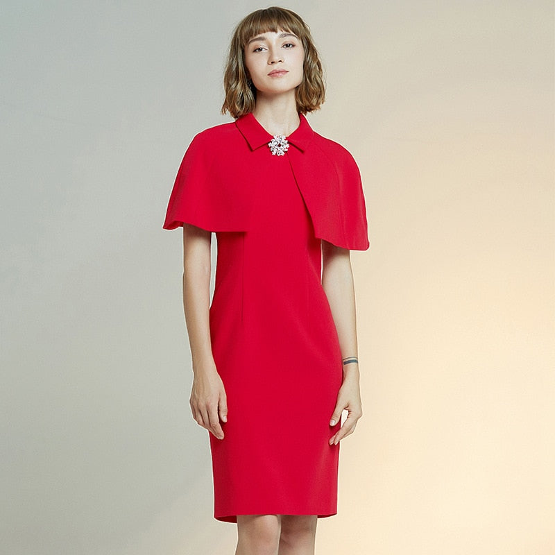 2020 women&#39;s new style dress solid Cape slim dress short sleeve red Dress female sheath dresses