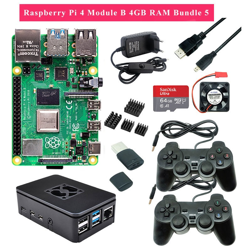 مجموعة ألعاب Raspberry Pi 4 2GB 4GB RAM مع لوحة ألعاب USB عصا التحكم من الأكريليك حافظة بطاقة SD مزود طاقة لـ Raspberry Pi 4 Model B Pi 4B