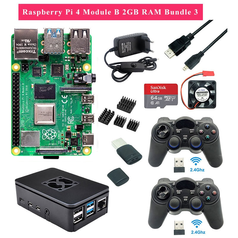 مجموعة ألعاب Raspberry Pi 4 2GB 4GB RAM مع لوحة ألعاب USB عصا التحكم من الأكريليك حافظة بطاقة SD مزود طاقة لـ Raspberry Pi 4 Model B Pi 4B