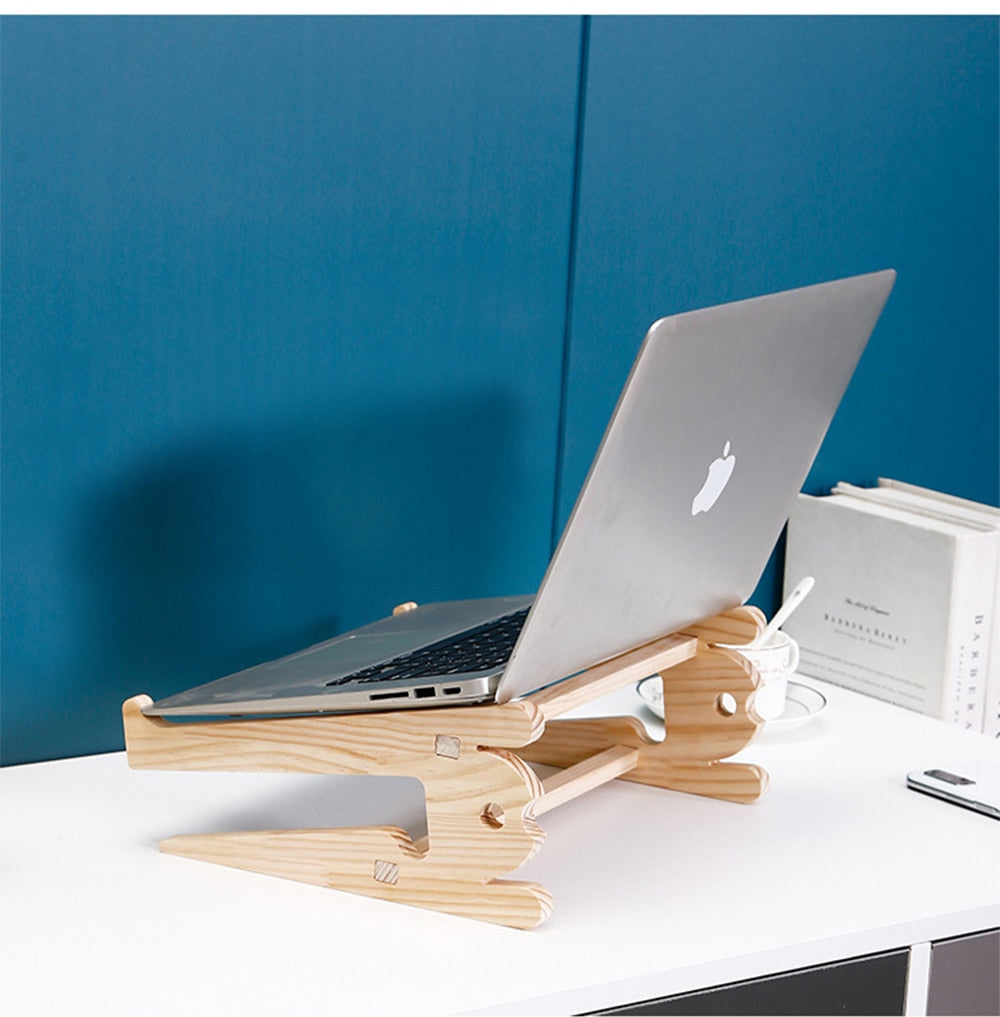 Universal Wood Laptop Stand For Desk 10-17 inch Macbook Air Pro 13 15 Storage Detachable Wooden Notebook Holder Accessories