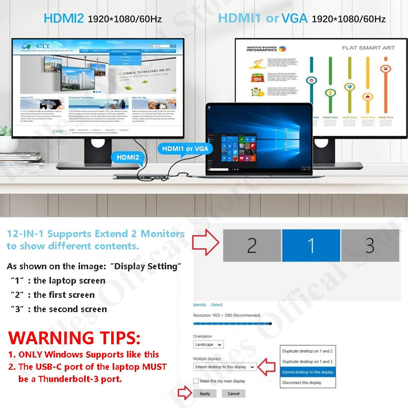 USB C Dock Dual HDMI-compatible VGA USB Hub Adapter Type C Laptop Docking Station For HP Elitebook Dell XPS Lenovo ThinkPad Asus