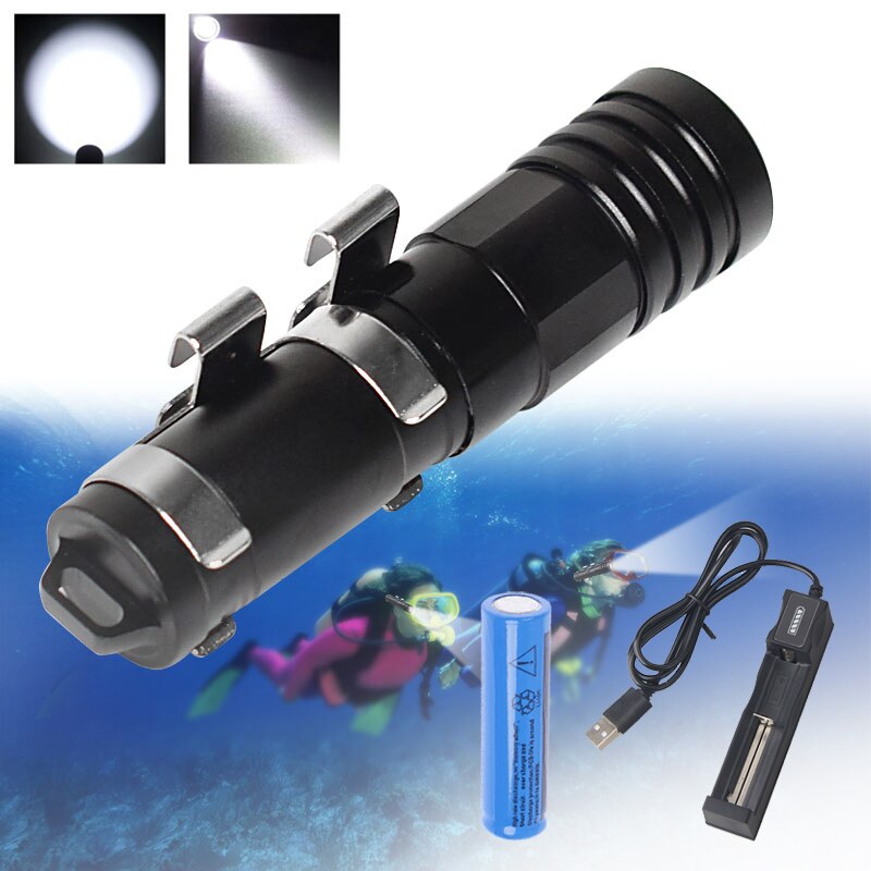 Underwater 100m Diving Flashlight R3 LED Scuba Lamp Mini Diving Mask Light Side Torch Lantern For Snorkeling Diver Dive Flashlig