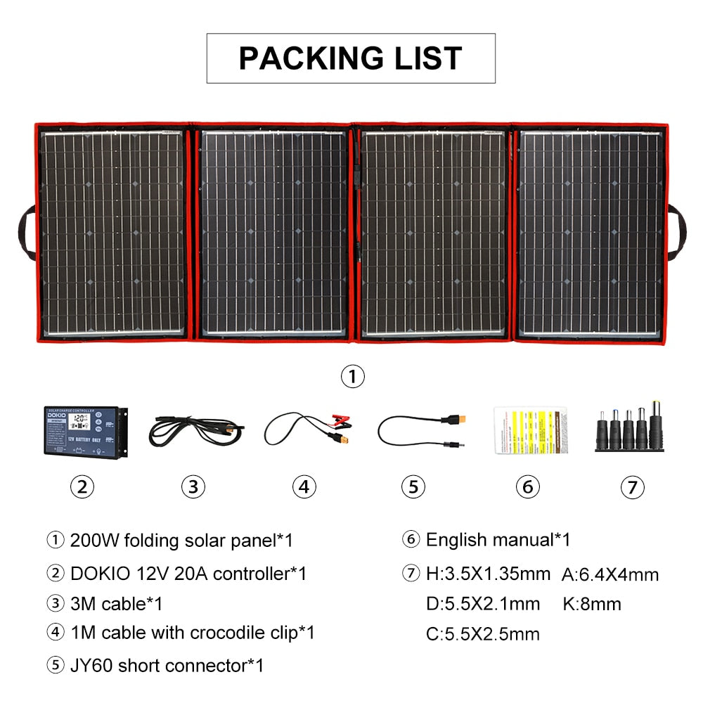 Dokio Flexible Foldable 200W(50Wx4) Mono Solar Panel High Power Portable Solar Panel For RV&amp;Boat&amp;Travel Solar Panel China