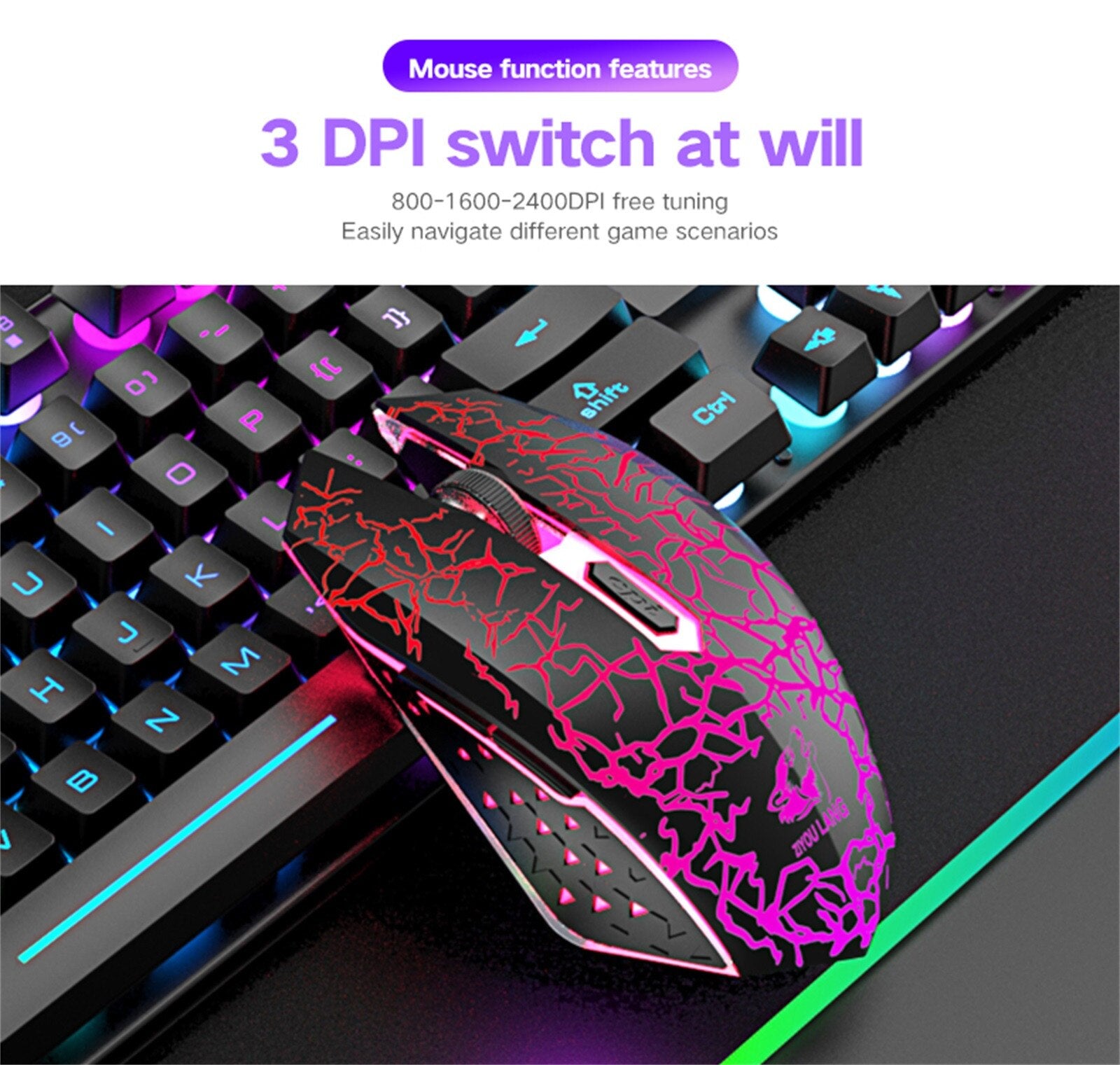 LED Rechargeable Wireless Keyboard Gaming Mouse Sets Rainbow