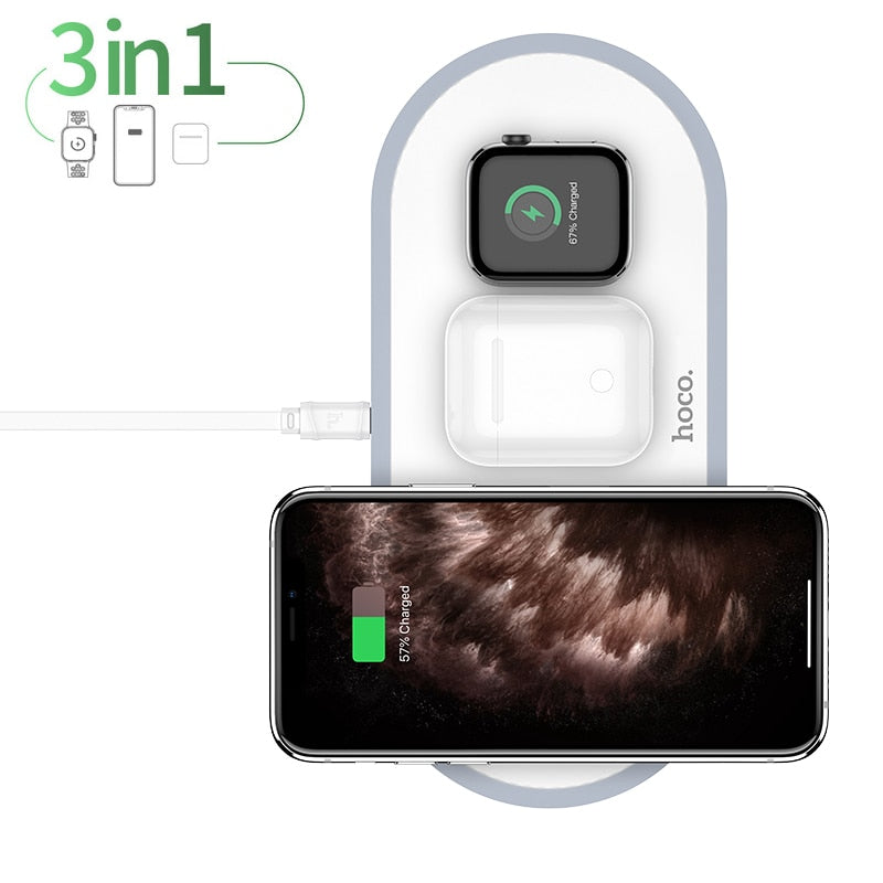 Hoco 3 in 1 Wireless Charger Pad Qi Fast Charging For iPhone 11 12 Pro Max XS XR Quick Charger For iWatch 5 4 3 2 1 Airpods Pro