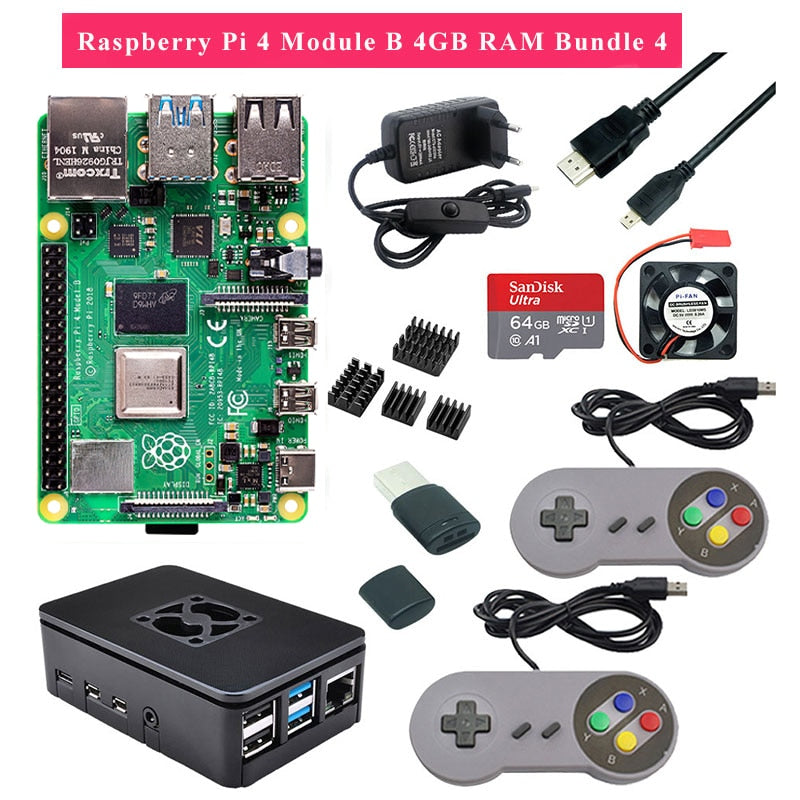 مجموعة ألعاب Raspberry Pi 4 2GB 4GB RAM مع لوحة ألعاب USB عصا التحكم من الأكريليك حافظة بطاقة SD مزود طاقة لـ Raspberry Pi 4 Model B Pi 4B