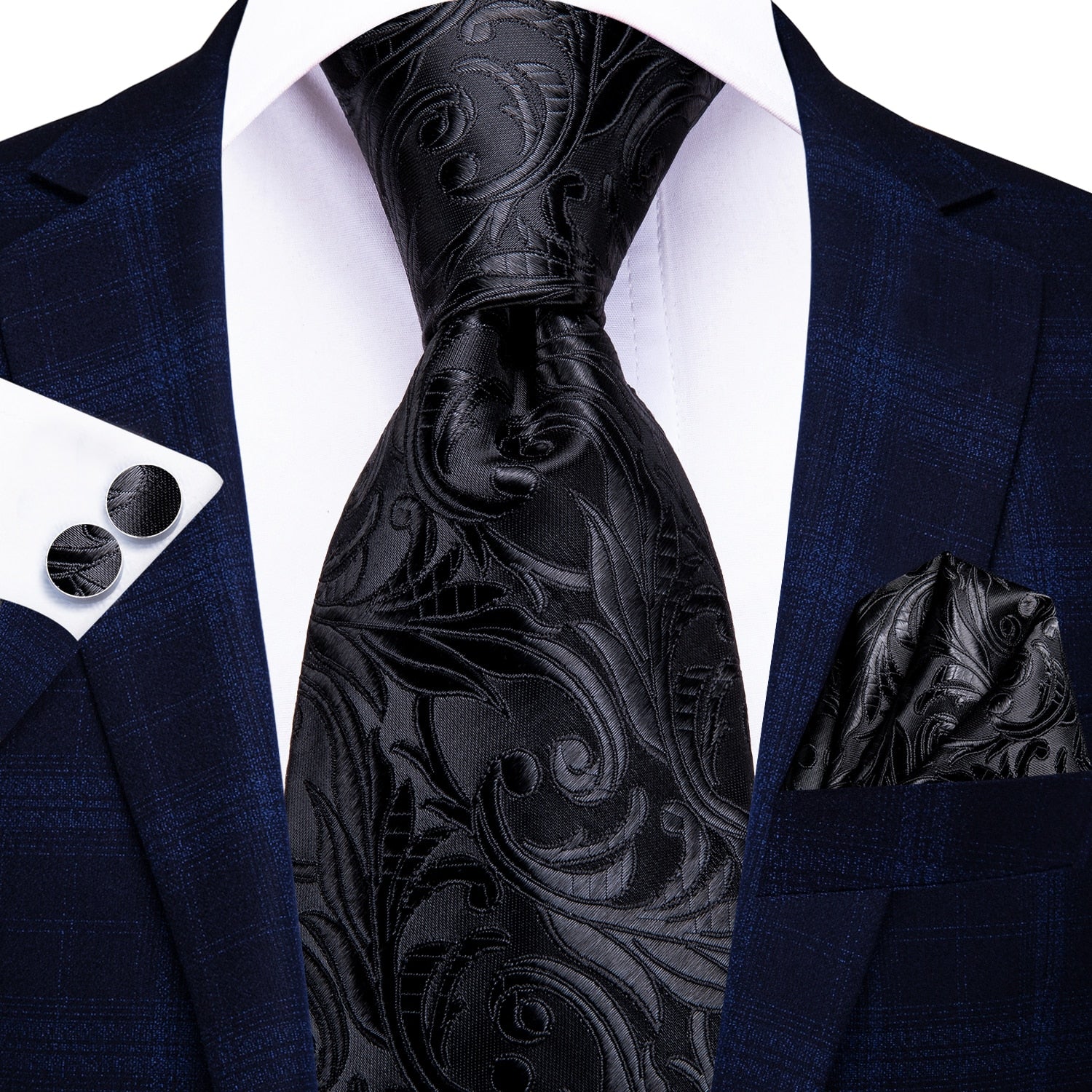 Hi-Tie 8.5cm Business Black Solid Paisley 100% Silk Men&#39;s Tie Neck Strip Ties for Men Formal Luxury Wedding Neckties Gravatas