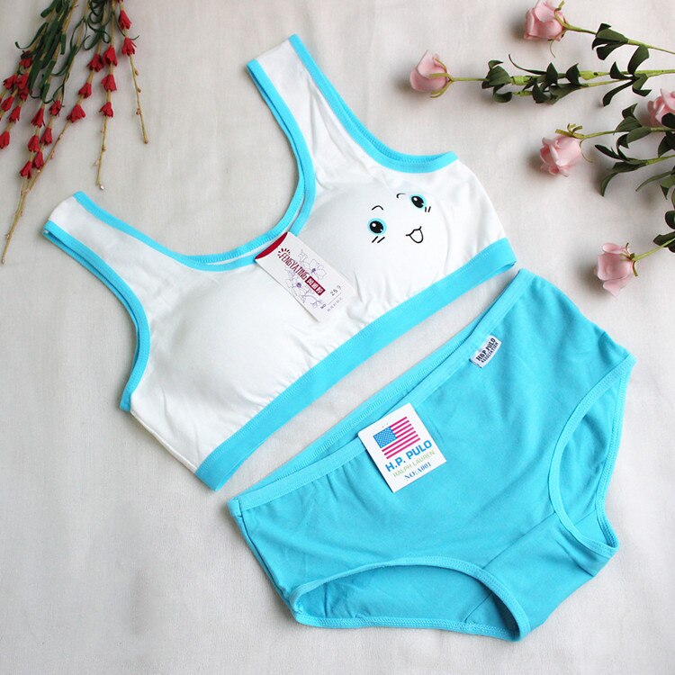 2019 Puberty Students Bra Vest Brassiere Panties Teenagers Girls Lingerie Cotton Underwear Sets Kids Young Girls Training Bras