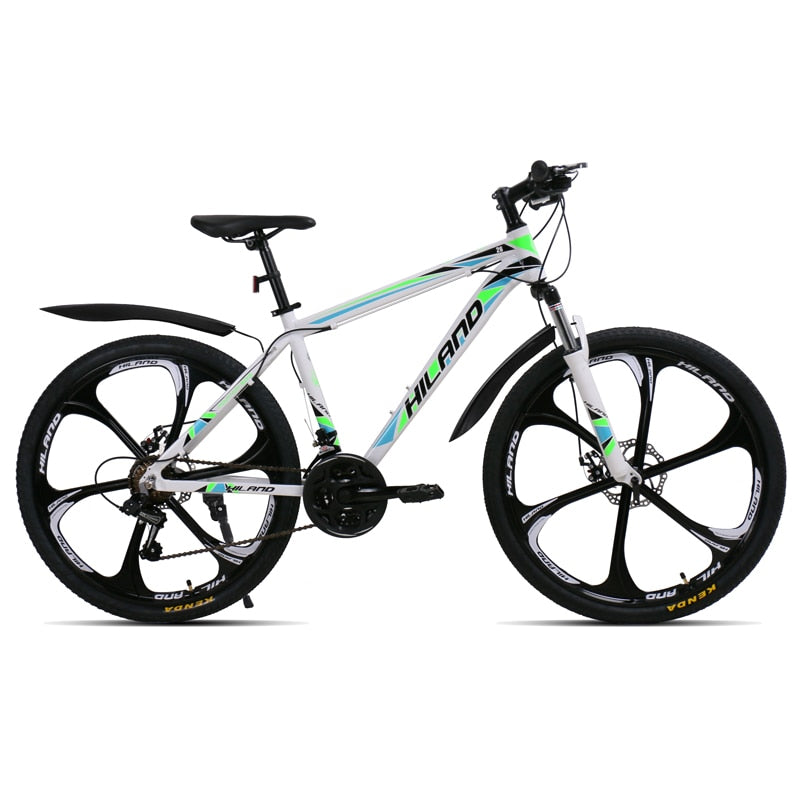 HILAND 26 inch 21 Speed Aluminum Alloy Suspension Fork Bicycle Double Disc Brake Mountain Bike and Free Gift Fenders