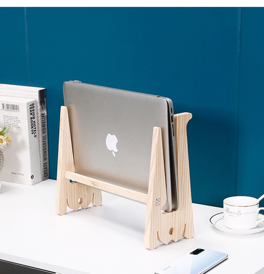 Universal Wood Laptop Stand For Desk 10-17 inch Macbook Air Pro 13 15 Storage Detachable Wooden Notebook Holder Accessories