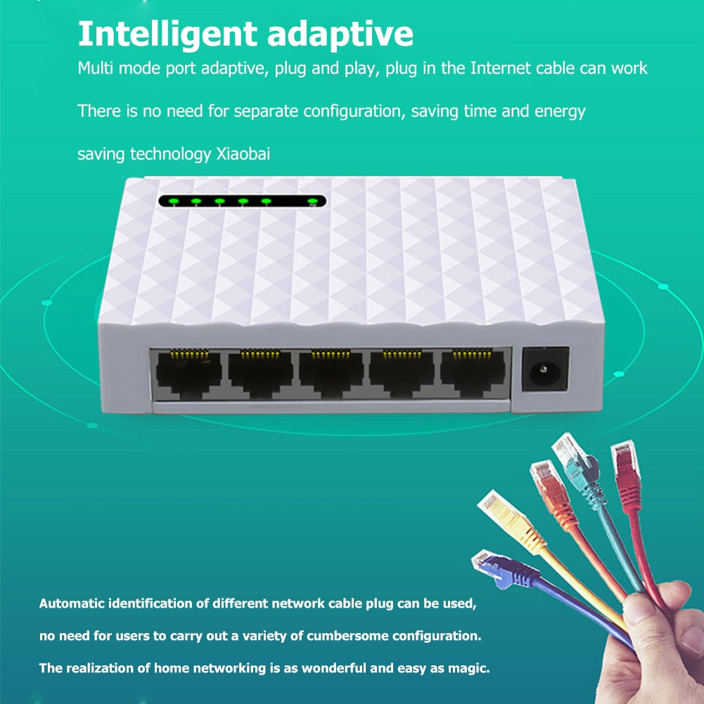 5 Port Desktop Gigabit Network Switch 10/100 / 1000Mbps Ethernet Switch Adapter Fast RJ45 Ethernet Switcher LAN Switching Hub