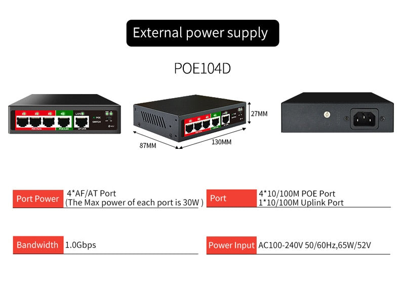 STEAMEMO SSC Series AI POE Switch 4/6/8/16 Ports Network Switch 90W Power Supply Ethernet 10/100Mbps for IP Camera Wireless AP