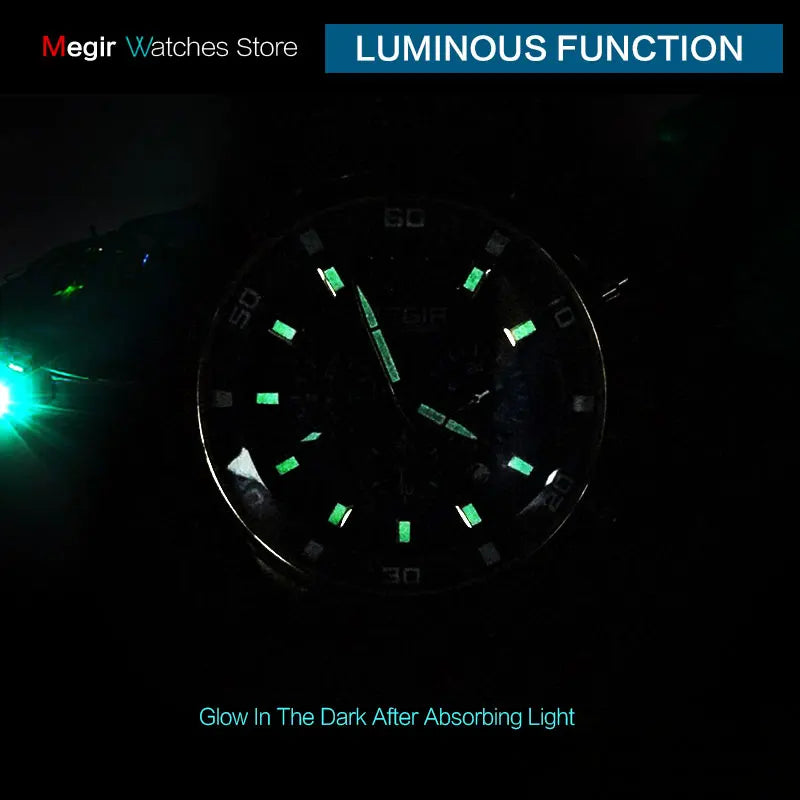 Megir Men's Gold Stainless Steel Quartz Watches Business Chronograph Analogue Wristwatch for Man Waterproof Luminous 2068GGD-2N3