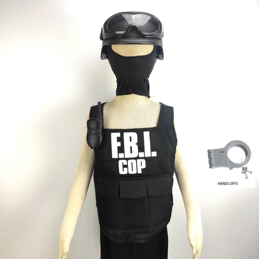 FBI Agent Police Uniform  Bulletproof  Vest & Helmet Costume Fancy Dress Outfit 3-9years children police costume