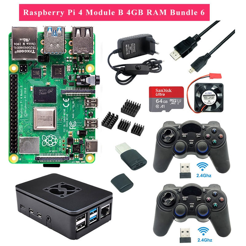 مجموعة ألعاب Raspberry Pi 4 2GB 4GB RAM مع لوحة ألعاب USB عصا التحكم من الأكريليك حافظة بطاقة SD مزود طاقة لـ Raspberry Pi 4 Model B Pi 4B