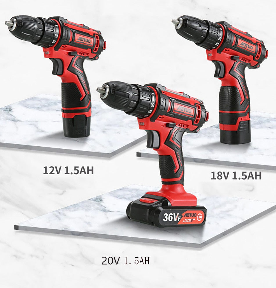12 18 20V Electric Screwdriver Lithium Drill Mini Cordless Wireless Power Driver DC High Capacity Battery