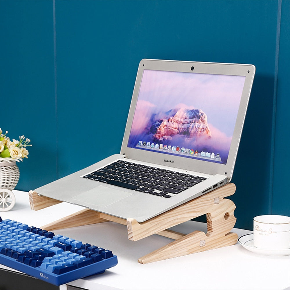 Universal Wood Laptop Stand For Desk 10-17 inch Macbook Air Pro 13 15 Storage Detachable Wooden Notebook Holder Accessories