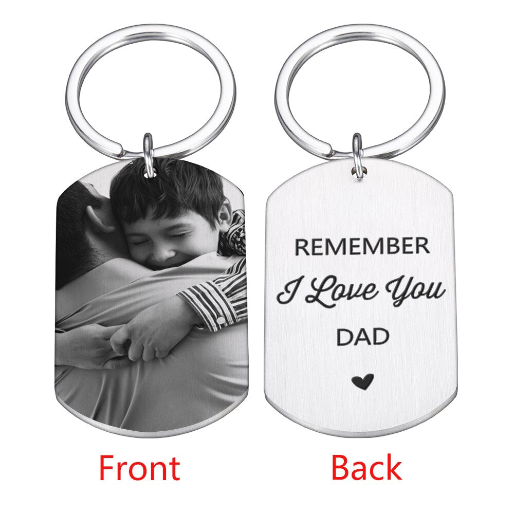 Father's Day Gift Personalized Photo Keychain I Love You Dad Picture Keyring Birthday Present for Father From Daughter Son