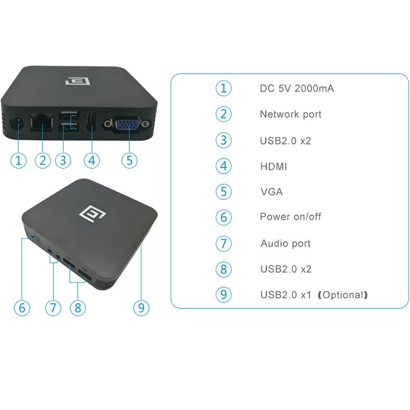 Thin Client ARM Linux Mini PC J35N RDP 10.3 A53 Quad Core 2.0Ghz Processor 1000Mbps Network 1G RAM HDMI VGA