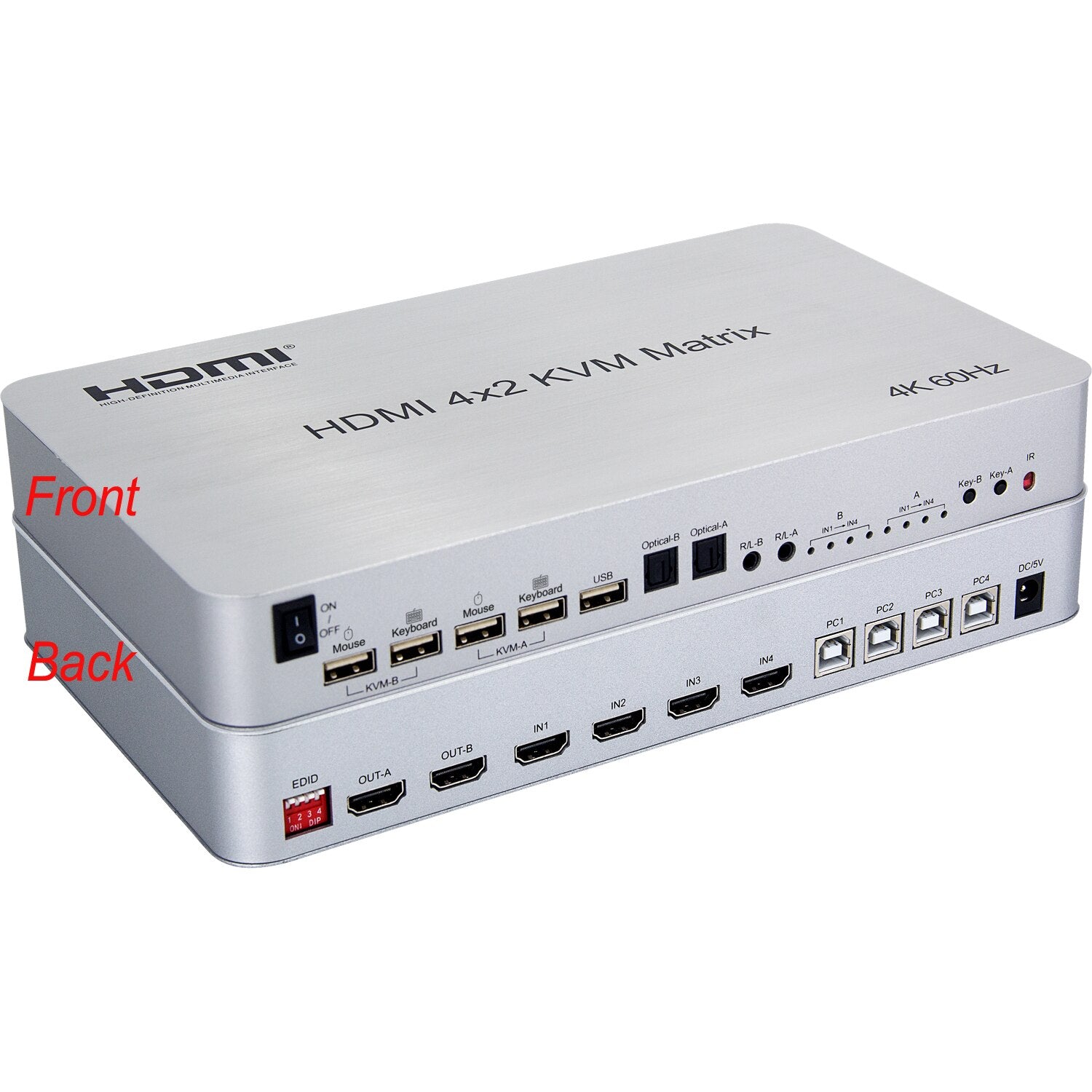 4K 60Hz 4x2 HDMI KVM Matrix Switch Splitter 4 In 2 Out 2 USB Keyboard Mouse Control 4 Computers Support USB Flash Drive Printer