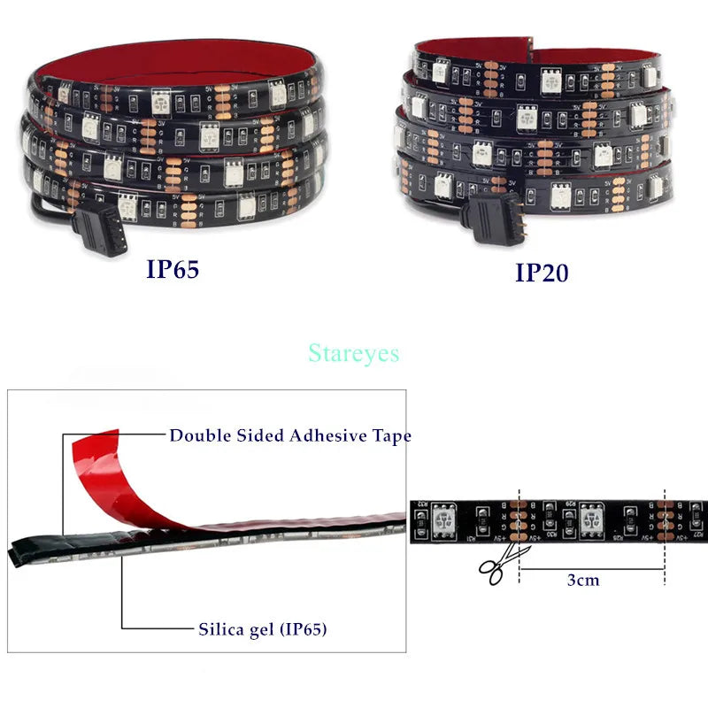 SMD 5050 RGB LED Strip DC 5V USB LED Light Strip Flexible IP20 IP65 Waterproof Tape 1m 2m 3m 4m 5m add Remote For TV Background