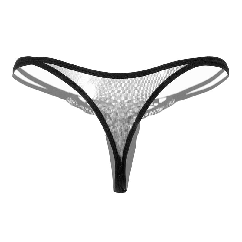 Butterfly with Pearls Tangas Women Sexy G String Sexy Underwear Thongs Ladies Lace Lingerie Sexy Transparent Panties