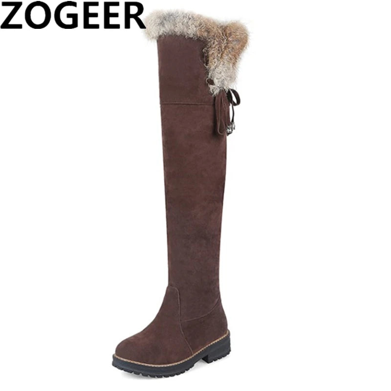 Hot Warm Snow Boots Women 2023 Winter Shoes Warm Fur Plush Over Knee High Boot Ladies Casual Low Rubber Heels Long Shoes Female