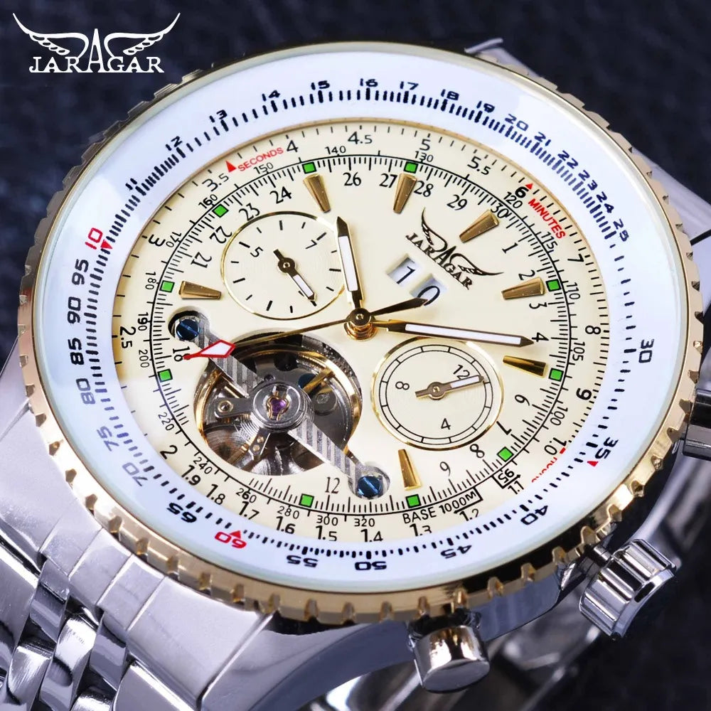 Jaragar Elegant Dial Tourbillon Design Aviator Series Military Scale Yellow Mens Watches Top Brand Luxury Automatic Wrist Watch