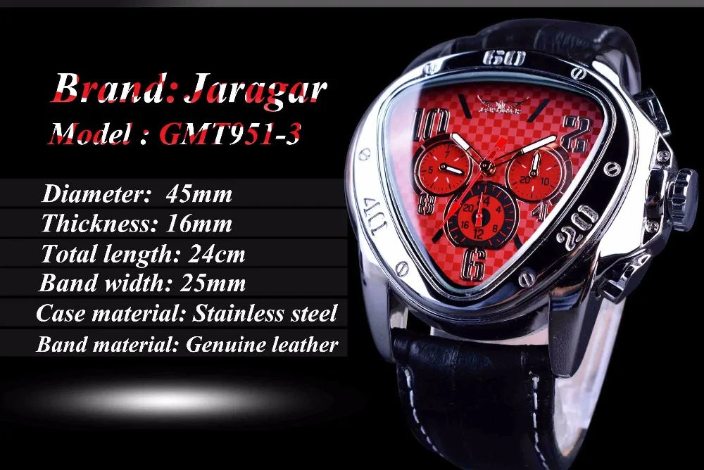 Jaragar 2016 Sport Racing Series Red Fashion Dial Genuine Leather Strap Mens Male Wrist Watches Top Brand Luxury Automatic Watch