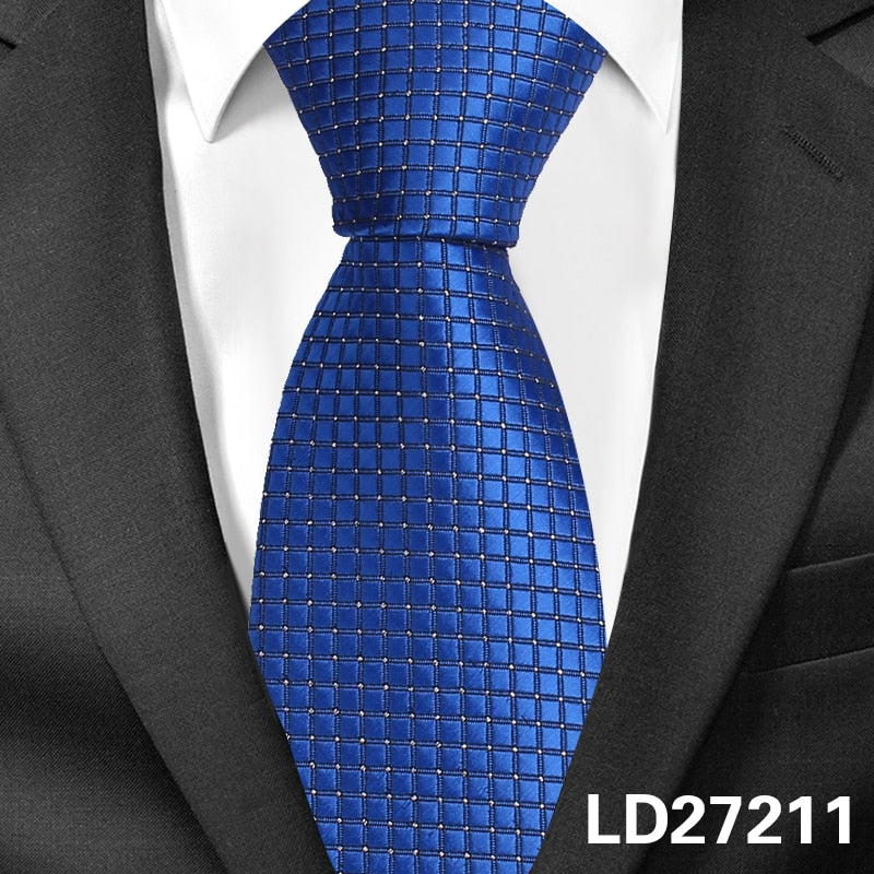 Classic Plaid Neck Ties for Men Casual Suits Tie Gravatas Stripe Blue Mens Neckties For Business Wedding 8cm Width Men Ties