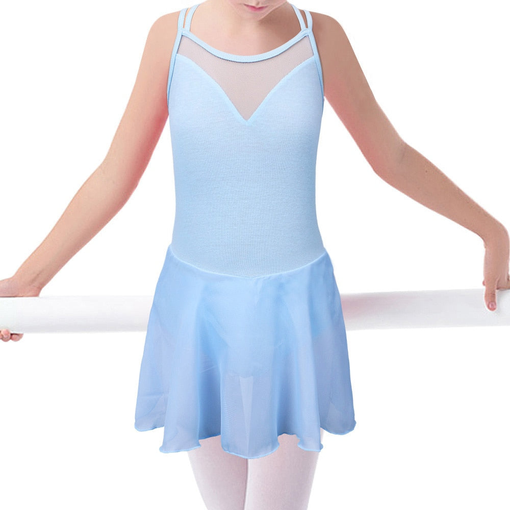 BAOHULU Girls Ballerina Ballet Dress Rhinestone Decro Bow Design Dance Tulle Skirt Girls Short Sleeve Performance Princess Dress