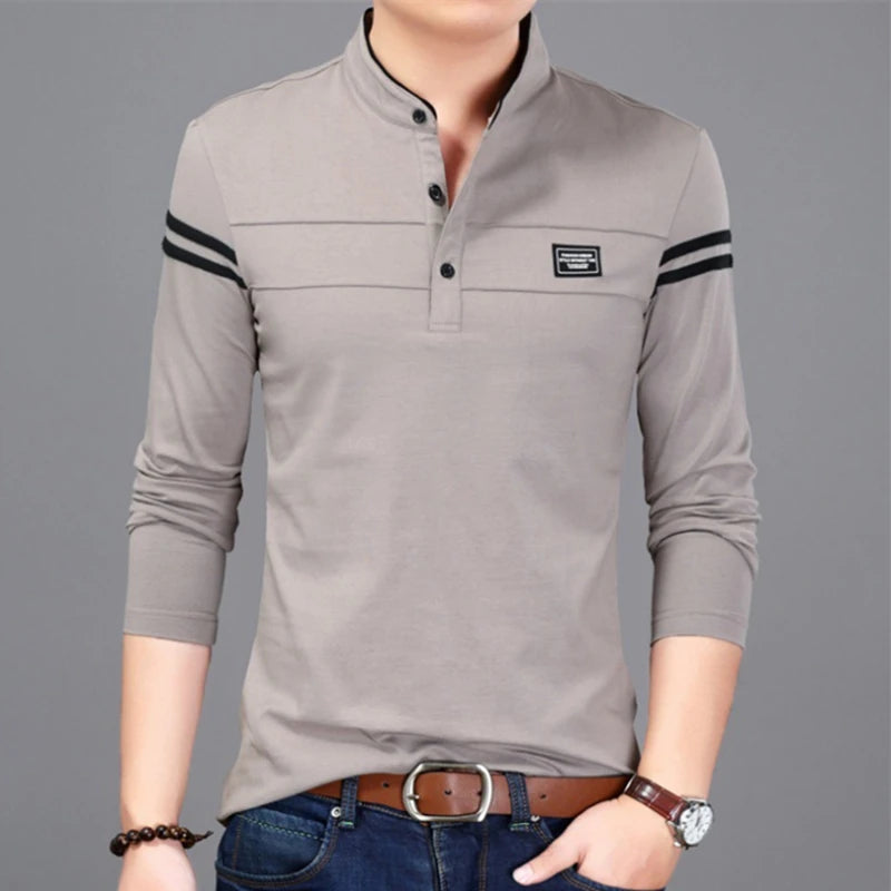 Liseaven Men T Shirt Man Long Sleeve tshirt Men's Clothing Mandarin Collar T-Shirts Tops & Tees Male Tshirts