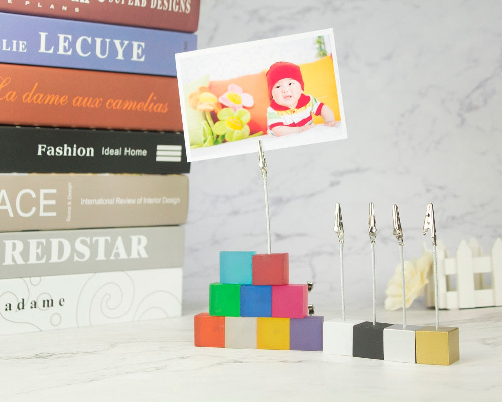 Color Cube Stand Alligator Wire Photo Clip,Memo Card Holder,Table Wedding Party Place Favor,Customized Gift Note Clamp