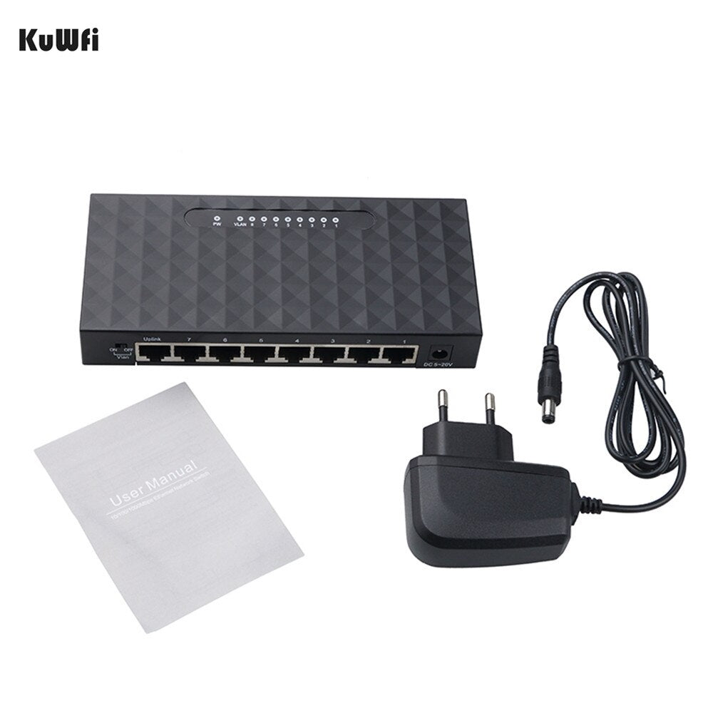 KuWFi 5/8Port Gigabit Switch Ethernet Smart Switcher High Performance 1000Mbps Network Switch RJ45 Hub Internet Injector