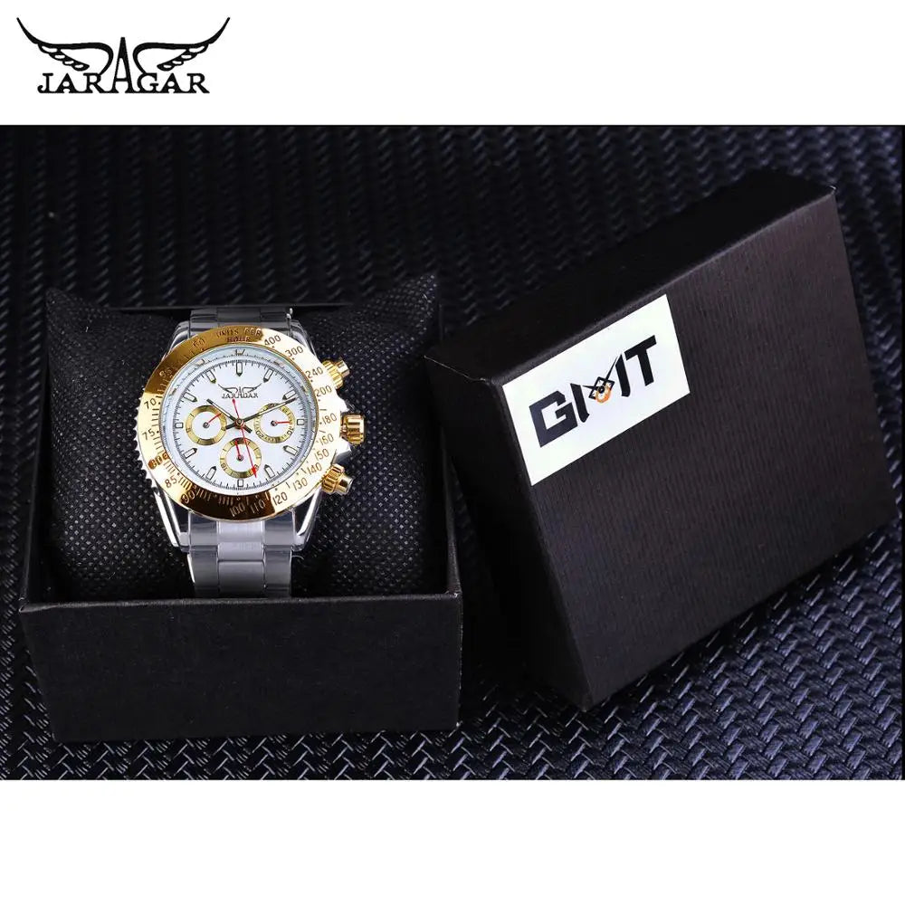 Jaragar Relogio Masculino Watch Men 2019 Golden Big Dial Calendar Display Automatic Steel Wrist Watches Mechanical Clock For Men