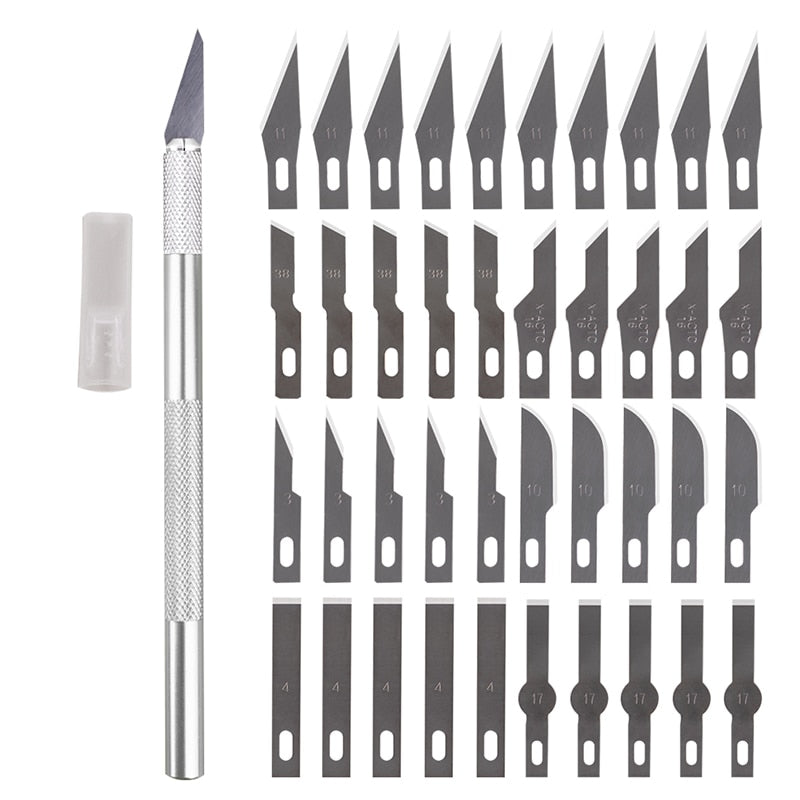 Non-Slip Metal Scalpel Knife Tools Kit Cutter Engraving Craft Knives +5/40/45pcs Blades Mobile Phone PCB DIY Repair Hand Tools