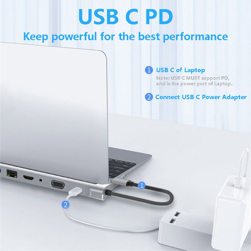 USB C Laptop Docking Station HDMI VGA USB PD LAN RJ45 SD Hub Adapter for Laptop Macbook HP DELL XPS Surface Lenovo ThinkPad Dock