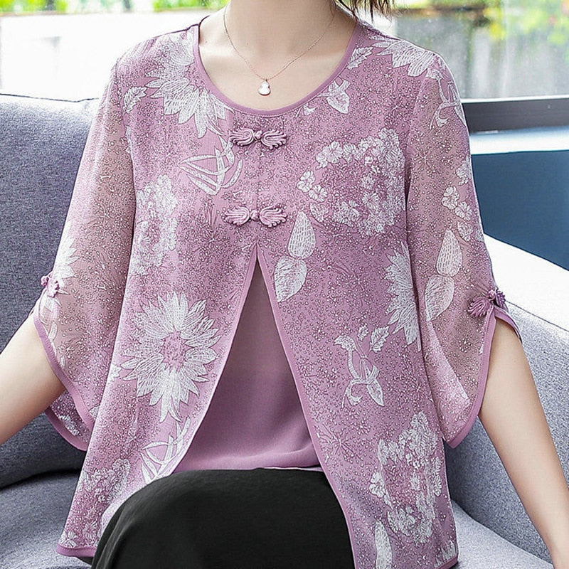 Women Spring Summer Style Chiffon Blouses Shirts Lady Casual Half Sleeve O-Neck Chiffon Blusas Tops ZZ0850